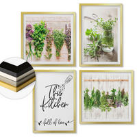 WANDBILDER 4er Set - 50x50 cm & 40x60 cm Goldrahmen - Küchenthema: Getrocknete Kräuter - Goldfarben, Kunststoff (50/50cm) - ArtPrintCave