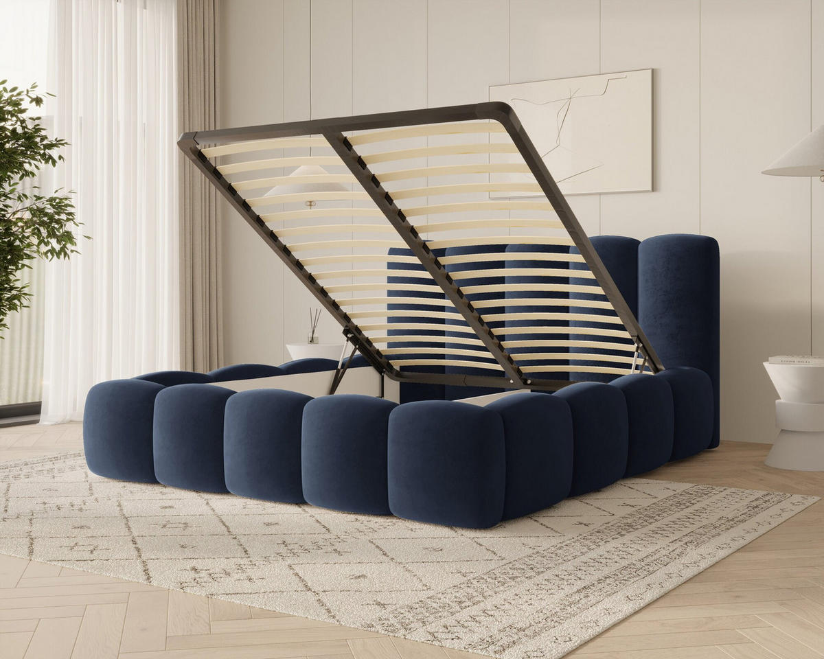 POLSTERBETT - Bett 18 - 140x200 - Dunkelblau (Riviera 81) - Dunkelblau, Holzwerkstoff (140/200cm) - Möblo