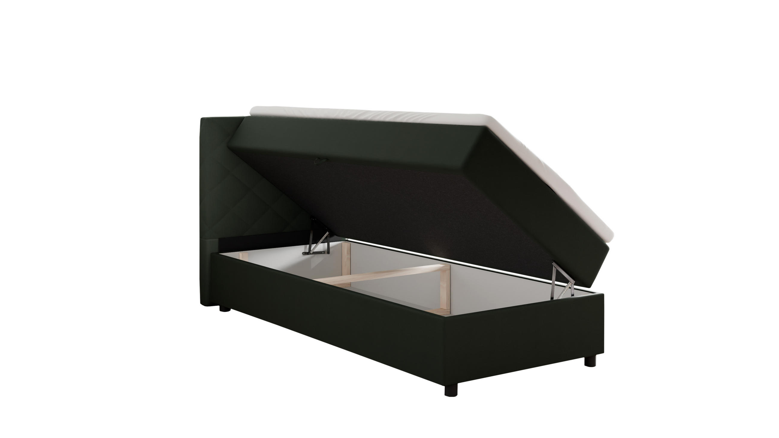 BOXBETT Diamaro 90x200 cm mit Bettkasten und Topper - Dunkelgrün - Grün, Holz (96/215cm) - Panda Möbel