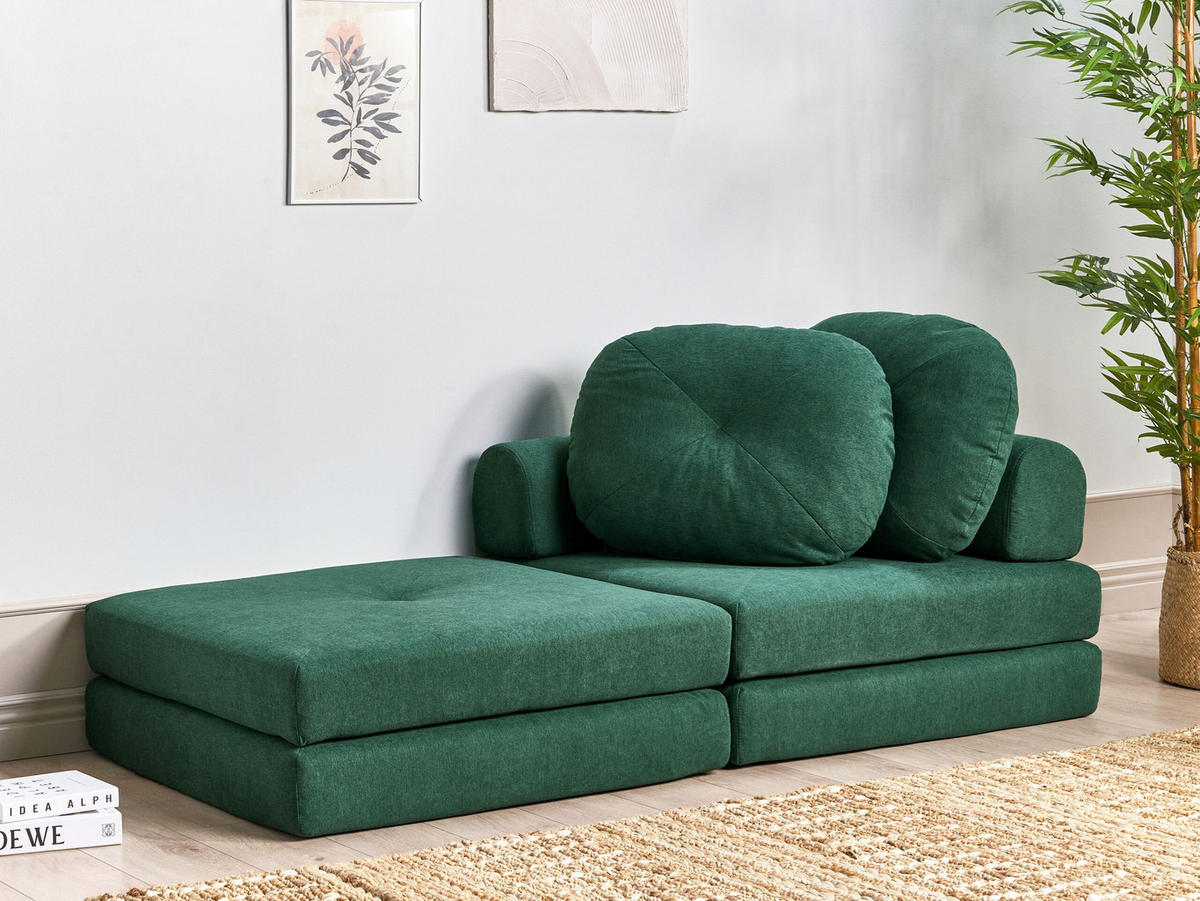 1-SITZER BODENSOFA Stoff dunkelgrün mit Schlaffunktion Olden - Grün, Textil (81/54/91cm) - Beliani