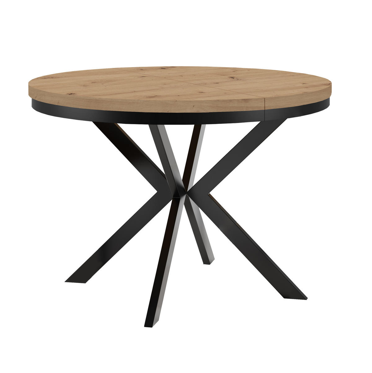 ESSTISCH Runder ENDIK mit Ring-Gestell und Metallbeinen, Durchmesser: 90/190 cm, Farbe: Eiche Artisan/Schwarz - Schwarz/Eiche Artisan, Metall (190/90/77cm) - Dekori_Interiors