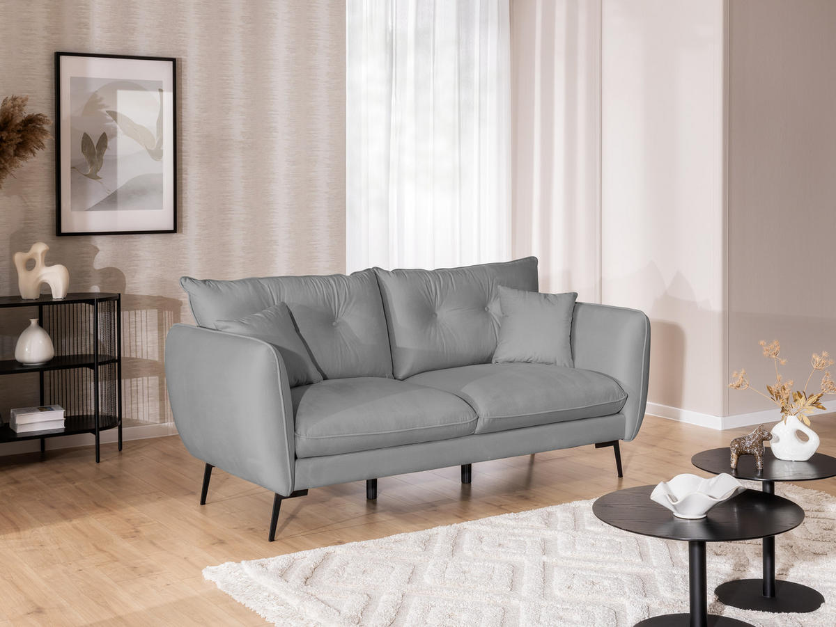 SITZGARNITUR 3+1 Nordloft Hellgrau Samt - Hellgrau/Schwarz, Holz/Textil (163/86/59cm) - S-Style Möbel