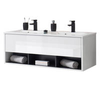 WASCHBECKENUNTERSCHRANK MIT Doppelwaschbecken in weiß Hochglanz und grau 120 cm Glide - Weiß Hochglanz/Grau, Holzwerkstoff/Metall (120/44/47cm) - Furn.Design