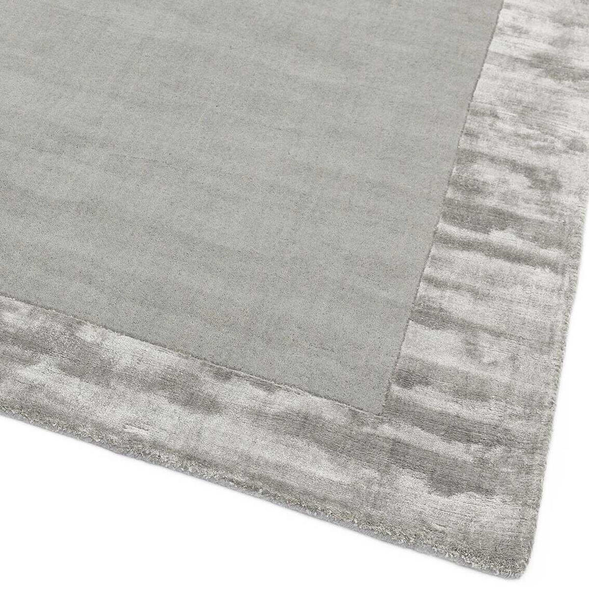 TEPPICH Wolle handgewebt einfarbig mit Viskosebordüre TYNE, Silber 200x290 cm - Silberfarben, Textil (200/290cm) - KADIMA DESIGN