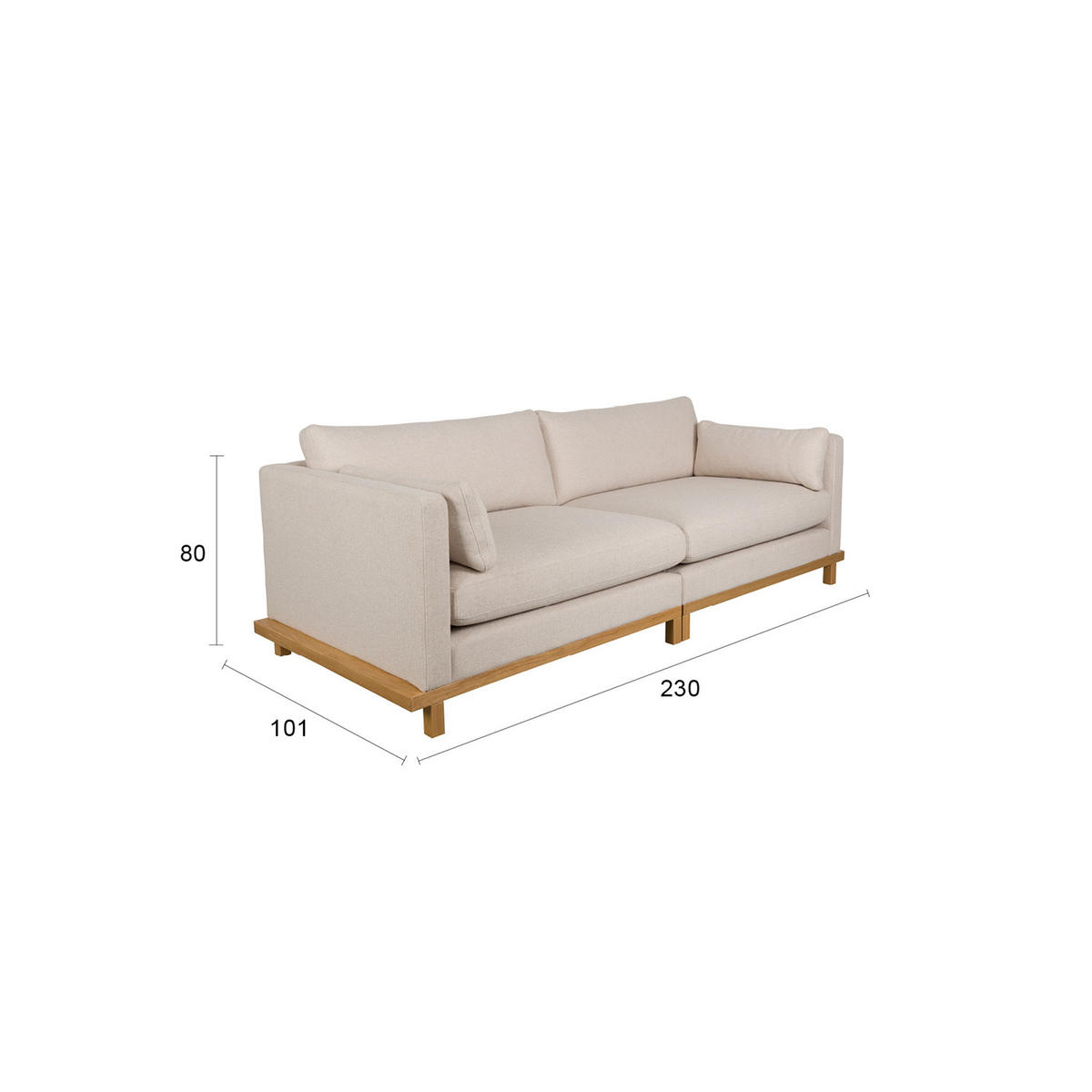 SOFA 3-SITZER Blossom Eiche Sand/ Beige - Beige/Creme, Textil (230/80/101cm) - Zuiver