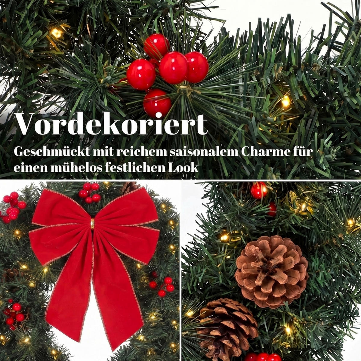 WEIHNACHTSKRANZ PVC Stahl Grün - Grün, Kunststoff (60/12/60cm) - HOMCOM