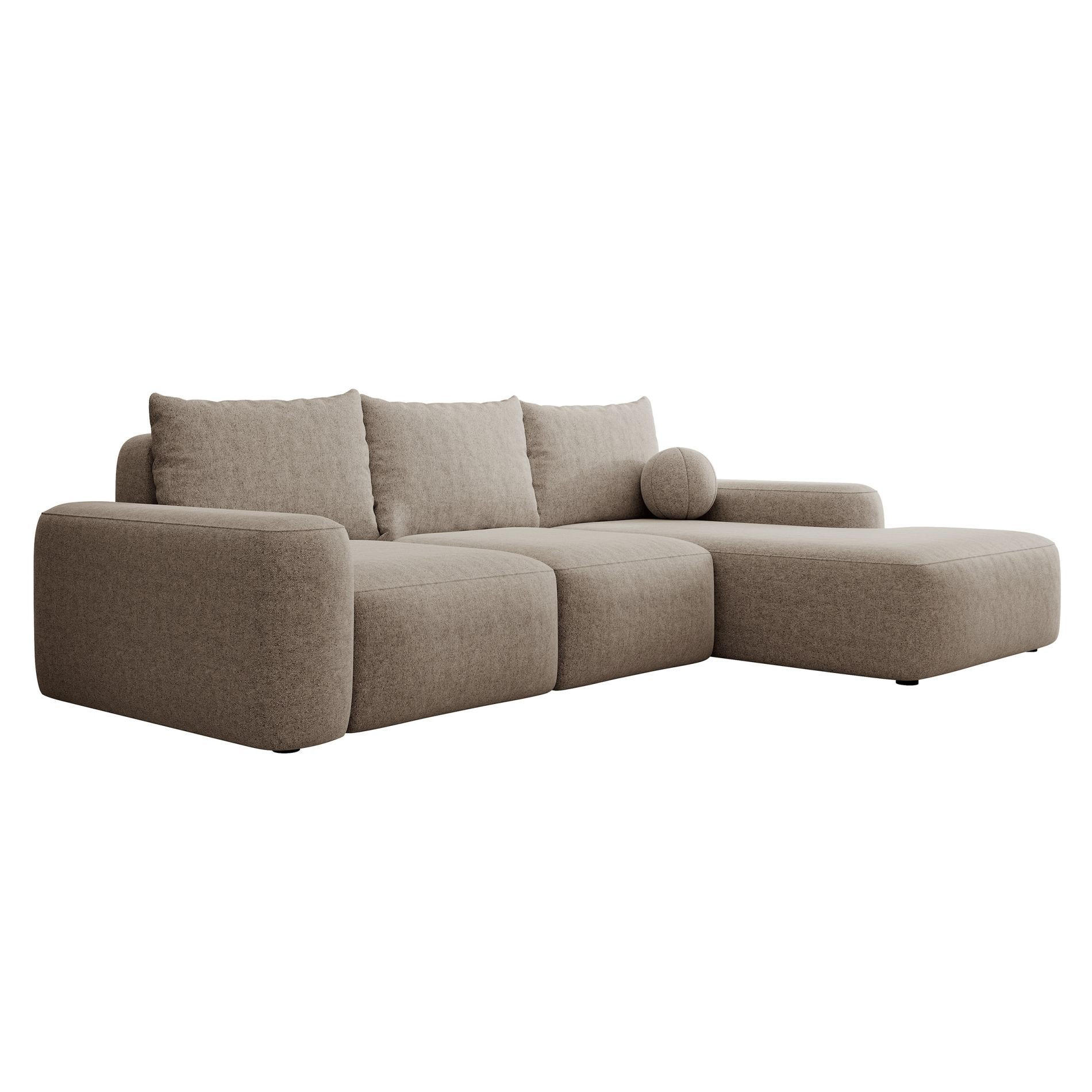 ECKSOFA Carnos mit Ballkissen, Hellbraun Chenille, rechtsseitig - Hellbraun/Schwarz, Kunststoff/Textil (264/162cm) - Selsey