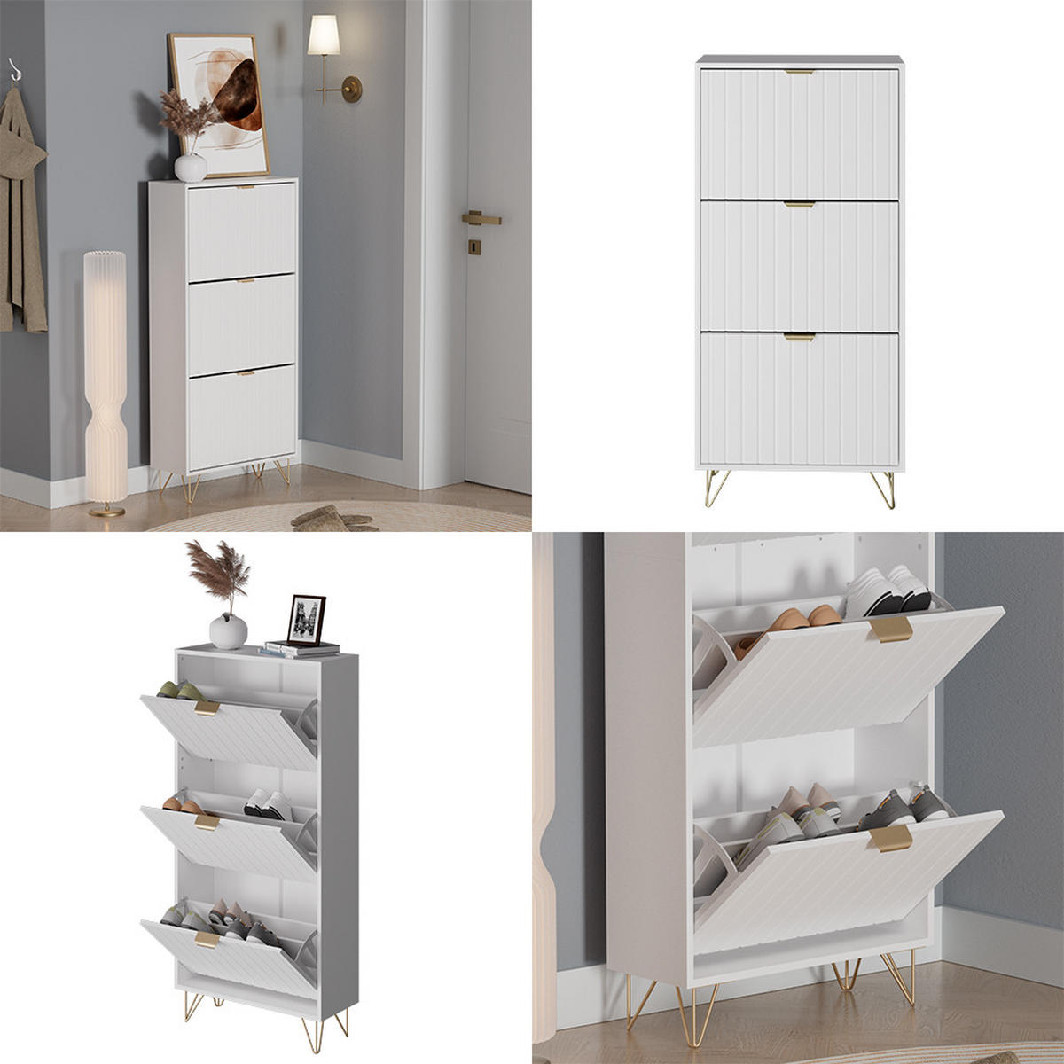 SCHUHSCHRANK Helge Weiß 60 x 128.5 cm 3 Fächer - Weiß, Holzwerkstoff (60/128.5/23.5cm) - Vicco