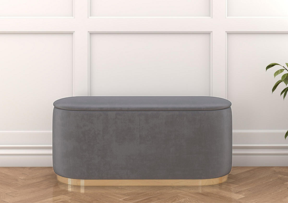 POUF Scarlett mit Stauraum, goldene Basis, 110/47/45 cm, Hellgrau - Goldfarben/Hellgrau, Holzwerkstoff/Textil (110/47/45cm) - Dancan