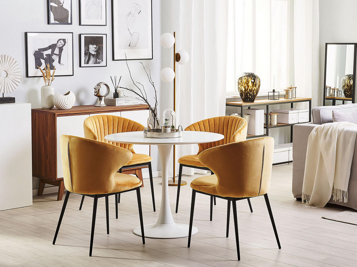ESSZIMMERSTUHL 2er-Set Samtstoff Gelb Augusta - Gelb, Textil/Metall (59/81/50cm) - Beliani