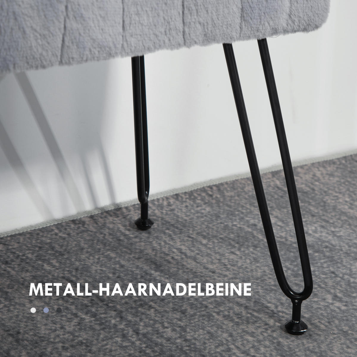 SITZBANK, Polsterbank mit Kunstfell-Optik, Metallbeine, Schuhbank für Flur Grau - Grau, Kunststoff (30/47/82cm) - HOMCOM