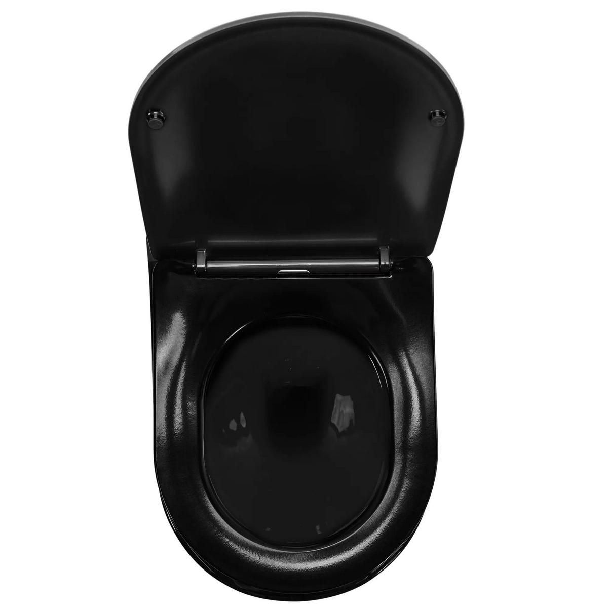 WC Schüssel Randlos Rea Carlo Mini Rimless Duroplast Flat Black Gold Edge - Schwarz, Keramik (37/33/49cm) - REA
