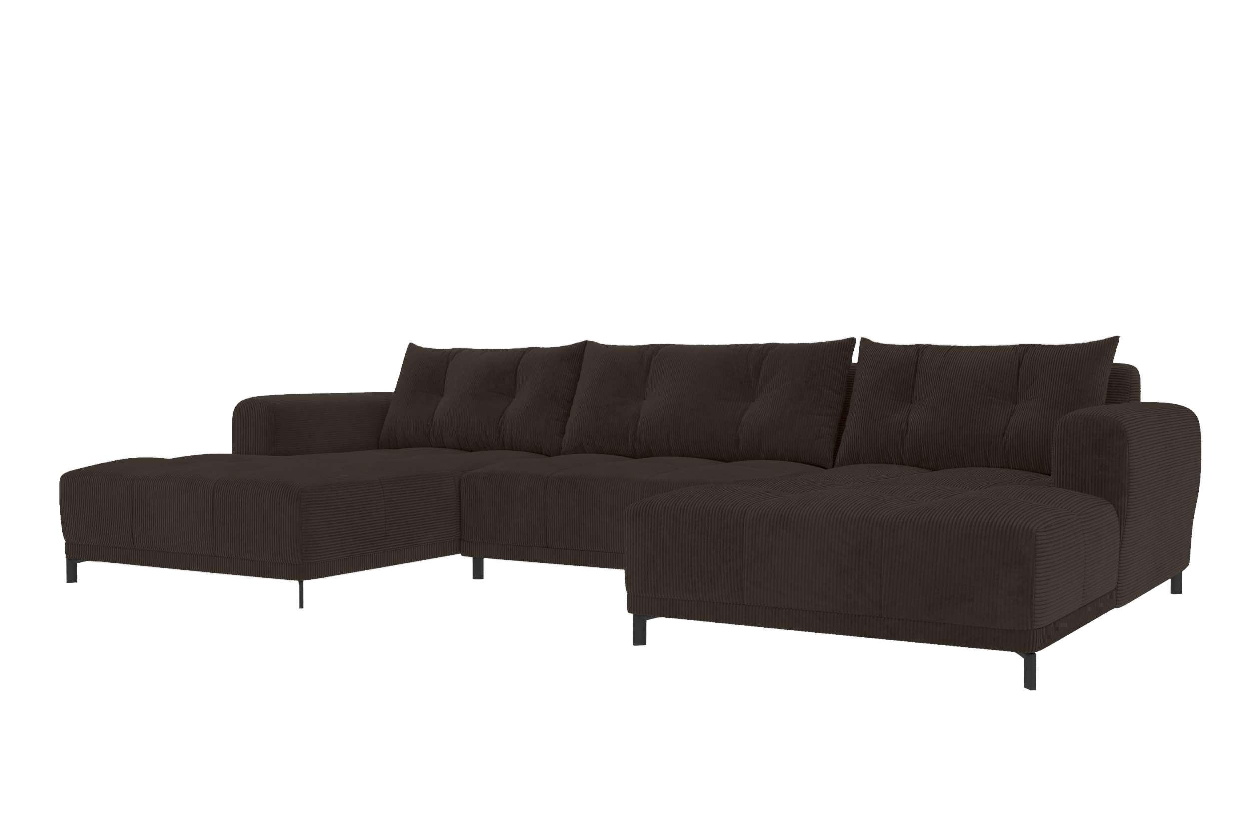 WOHNLANDSCHAFT Massimo Cordstoff Braun inkl. Schlaffunktion - Schwarz/Braun, Textil/Metall (356/94/181cm) - 99rooms