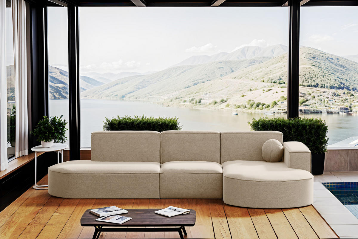 GARTENECKSOFA L-Form Garten Modena L Patio Beige Rechts - Beige, Holz/Textil (296/78/165cm) - Kaiser Möbel