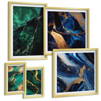 BILDER SET 5er Set - 50x50 cm & 20x30 cm & 40x60 cm Goldrahmen - Blumen, heller Hintergrund, Marmormuster - Goldfarben, Kunststoff (40/60cm) - TULUP