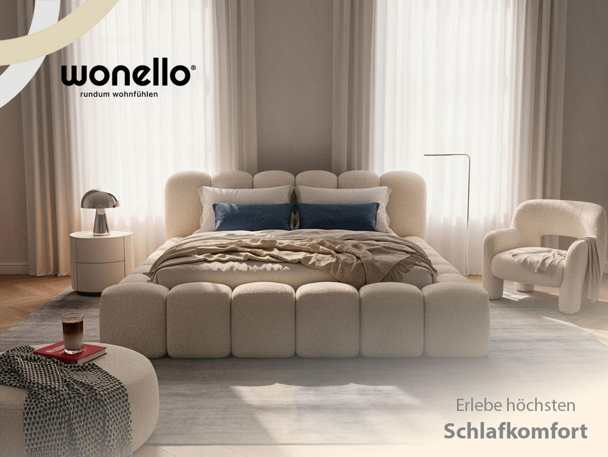 POLSTERBETT Milia 2 Hellbeige 180/200 cm Boucle mit Bettkasten - Champagner, Textil/Metall (180/200cm) - wonello