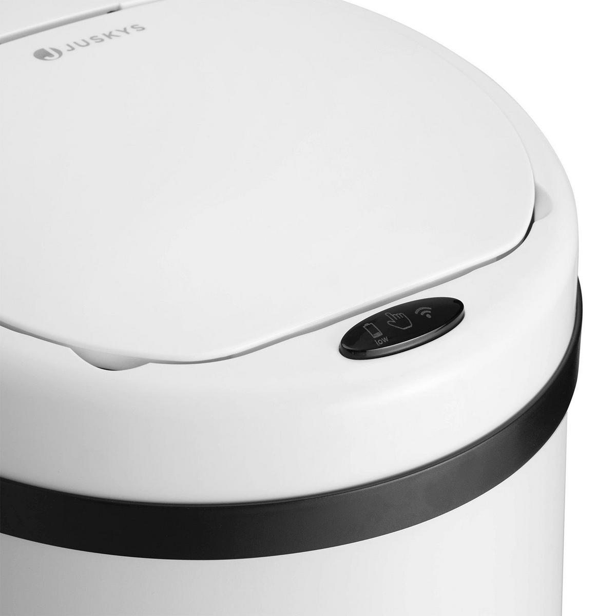 MÜLLEIMER rund 50L weiß mit Sensor - Weiß, Metall (31/77/31cm) - Juskys