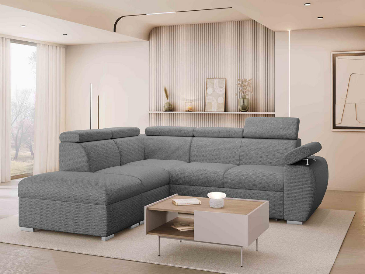 ECKSOFA Boston 2RR1P, Seite: Links PUFAP+R+1P(65)+2R - Silberfarben/Graphitfarben, Holz/Textil (260/230cm) - MIRJAN24