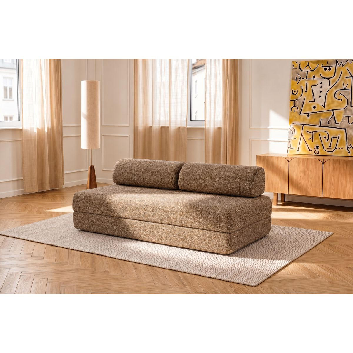 2-3-SITZER-SCHLAFSOFA aus braunem Tweed - Braun, Textil (95/70.5/190cm) - Kimo