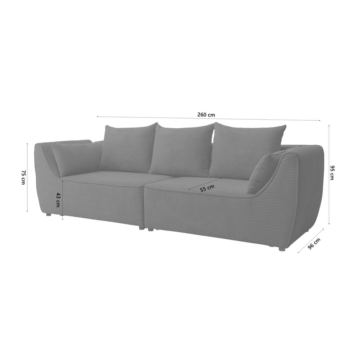 SOFA GRABO mit Schlaffunktion, Anthrazit - Anthrazit, Textil (260/75/145cm) - Fedve
