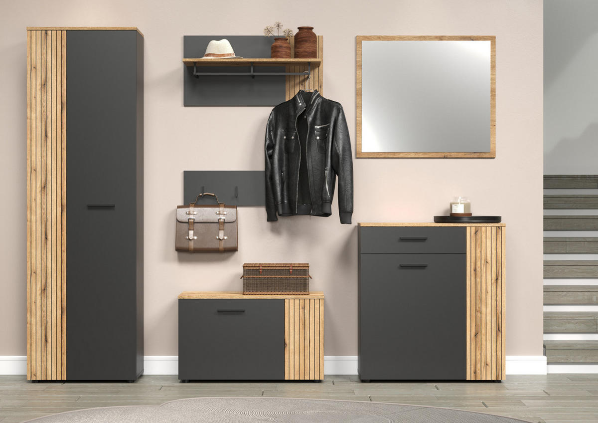 GARDEROBENBANK grau, Evoke Eiche 80 cm, Schuhbank mit 4 Fächern - Eichefarben/Anthrazit, Holzwerkstoff/Kunststoff (80/48/36cm) - Top.Furn