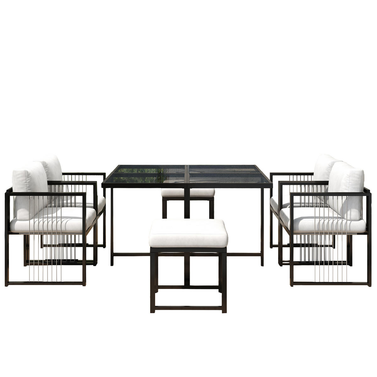 GARTENSET 7 tlg 6 Personen Tisch Stühle - Schwarz, Metall - LEBENLANG