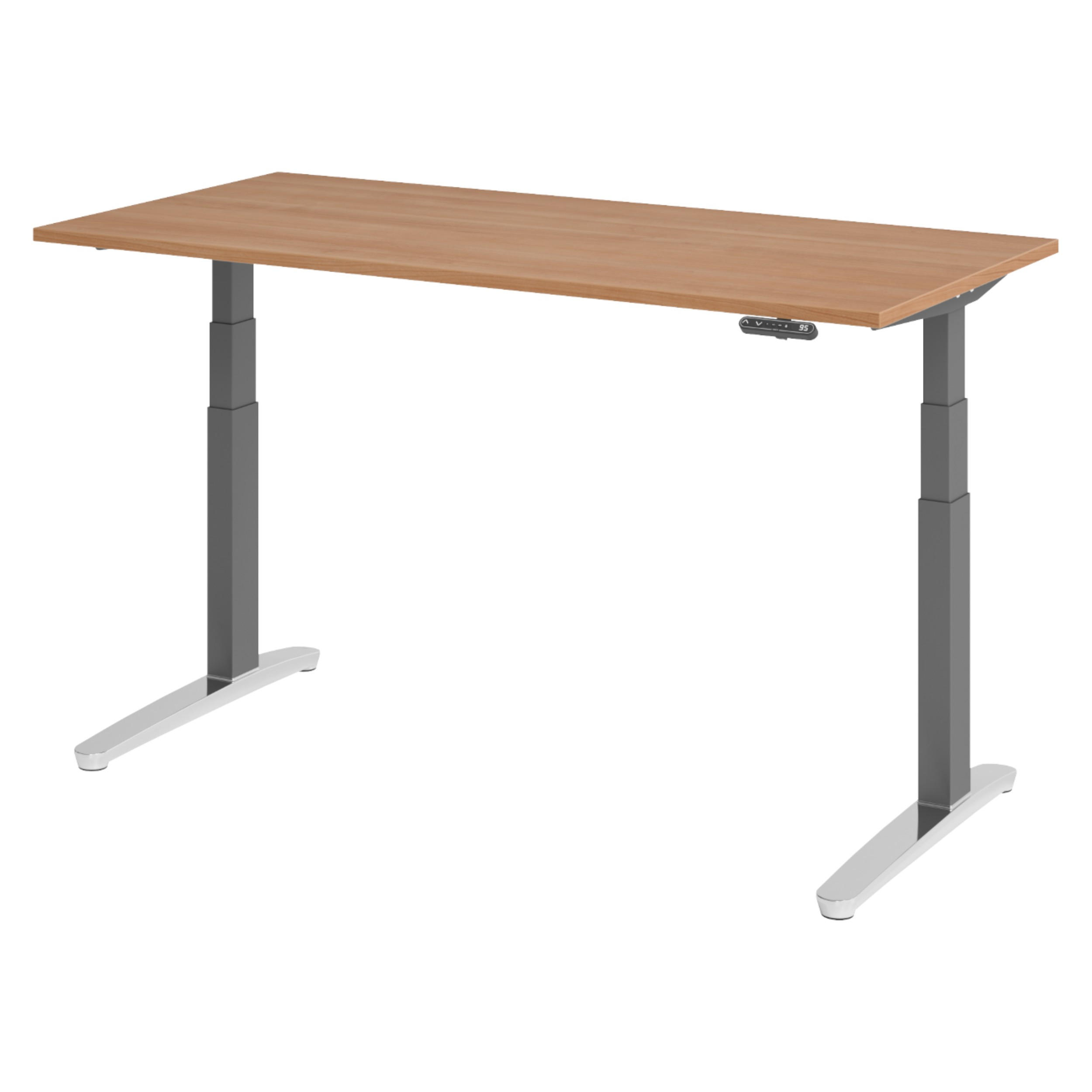 SCHREIBTISCH elektrisch XBHM 80/160/74 cm in Nussbaumfarben/Graphitfarben/Alu poliert - Nussbaumfarben/Graphitfarben, Holzwerkstoff (80/160/74cm) - bümö
