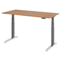 SCHREIBTISCH elektrisch XBHM 80/160/74 cm in Nussbaumfarben/Graphitfarben/Alu poliert - Nussbaumfarben/Graphitfarben, Holzwerkstoff (80/160/74cm) - bümö