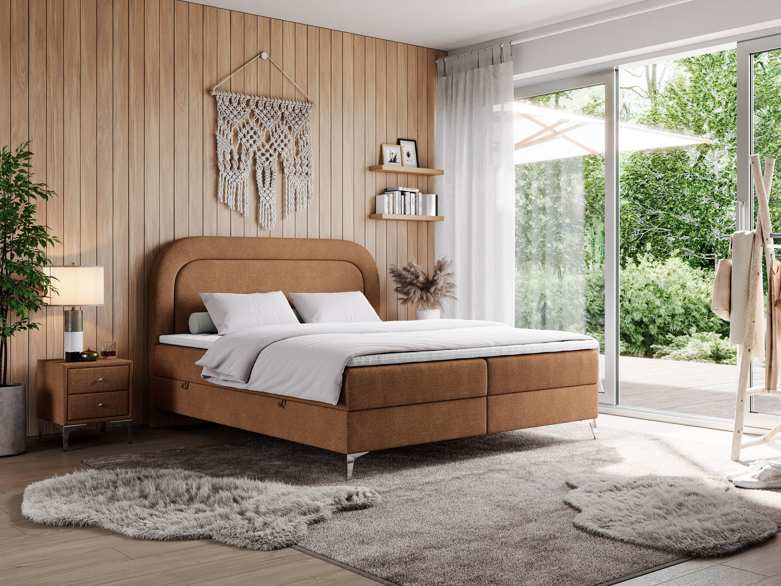 BOXBETT EIRA 120/200 Orange Struktur - H3 - Silberfarben/Orange, Holz/Textil (120/200cm) - MKS