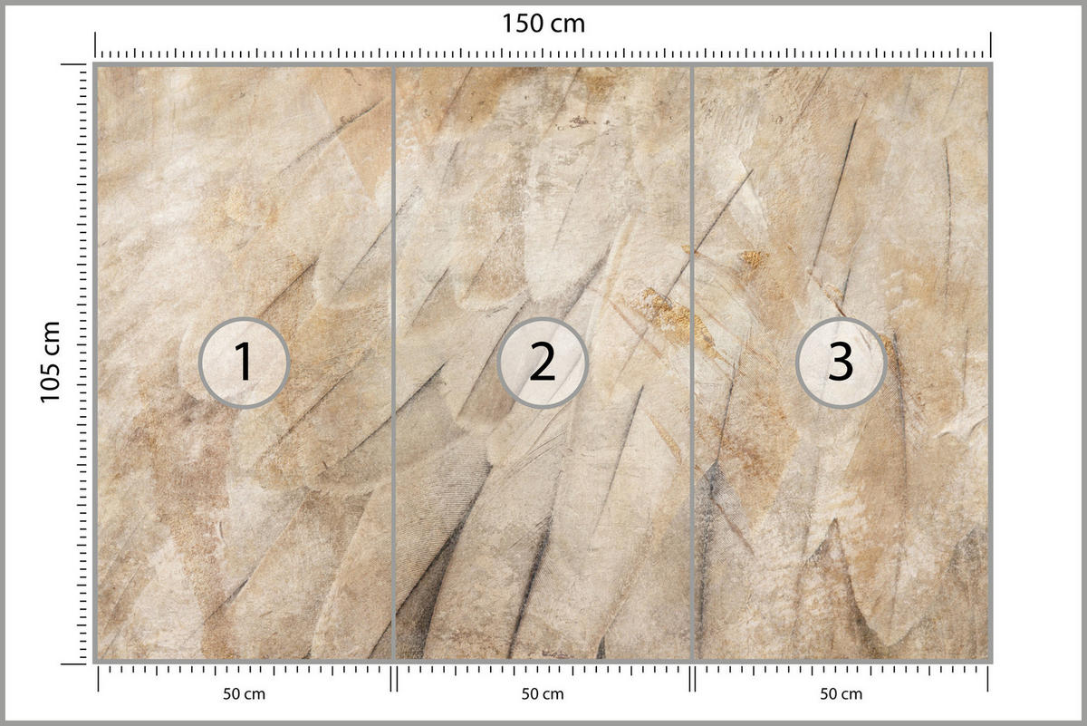 FOTOTAPETE Vogelflügel Beton Retro Stil 150x105 - Beige/Orange, Papier (150/105cm) - Muralo