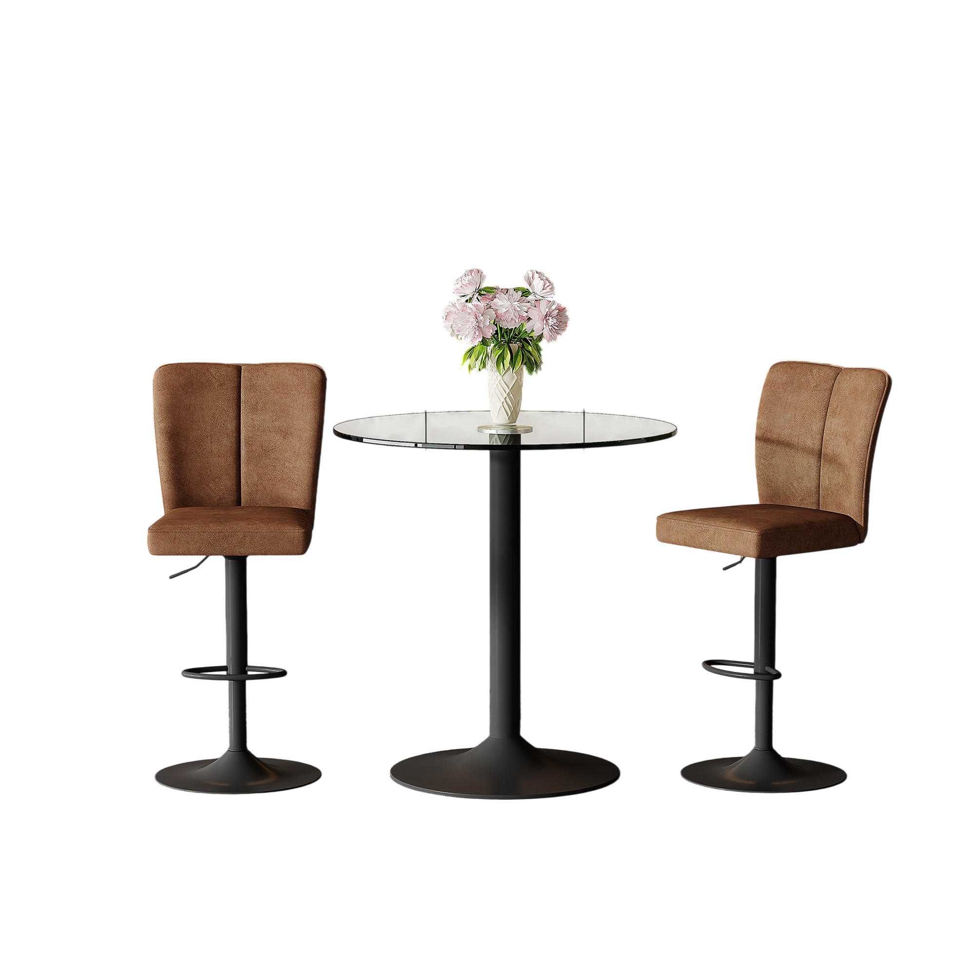 BARTISCH-SET DE-39422 3-teilig, Glastisch und 2 Hocker Braun - Braun, Metall (89/60/92cm) - ComfortXL