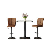 BARTISCH-SET DE-39422 3-teilig, Glastisch und 2 Hocker Braun - Braun, Metall (89/60/92cm) - ComfortXL