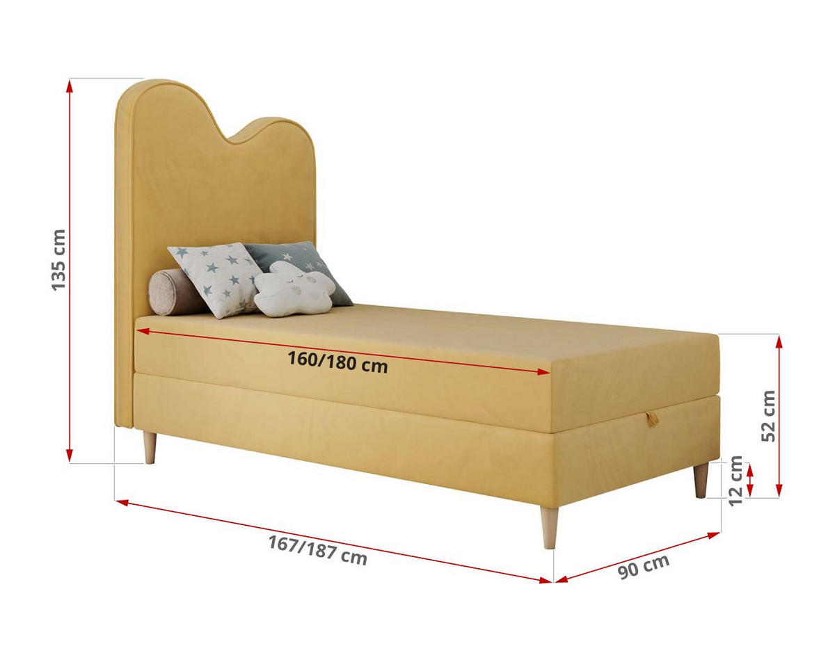 BOXBETT FLOW 90/180 Gelb Velvet - H3 - Gelb, Holz/Textil (90/180cm) - MKS
