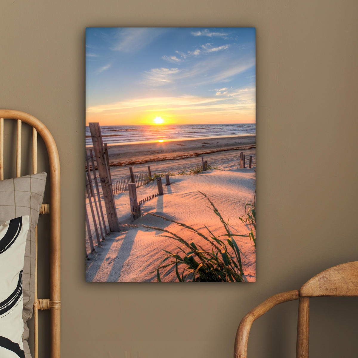 LEINWANDBILD Strand - Meer - Düne - Sonnenuntergang - Landschaft 40x60 cm - Beige, Textil (40/60cm) - MuchoWow