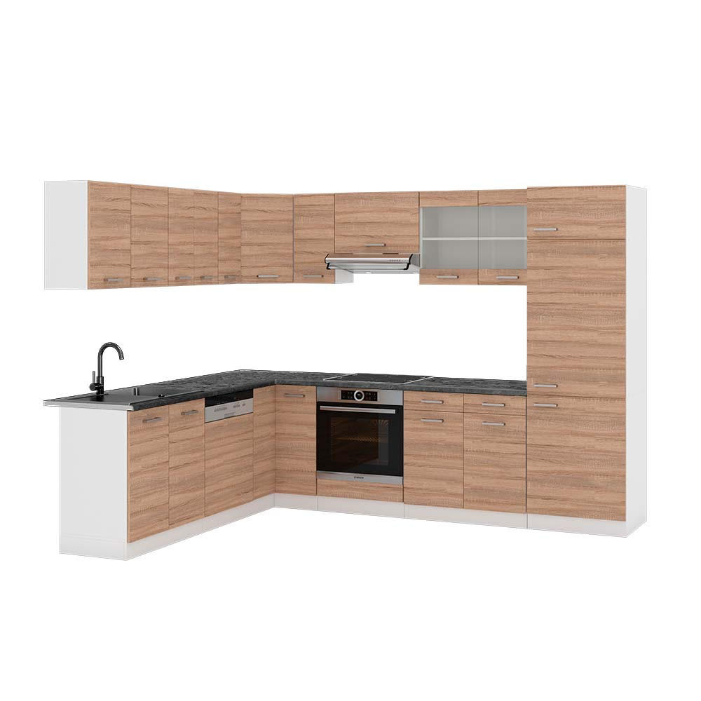 ECKKÜCHE R-Line Sonoma/Weiß 227 x 287 cm, AP Anthrazit - Weiß/Sonoma Eiche, Holzwerkstoff (287/81.6/60cm) - Vicco