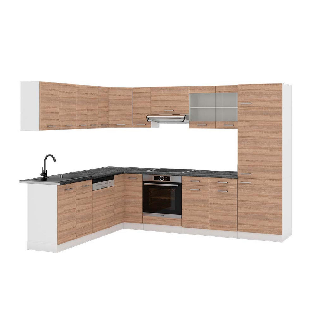 ECKKÜCHE R-Line Sonoma/Weiß 227 x 287 cm, AP Anthrazit - Weiß/Sonoma Eiche, Holzwerkstoff (287/81.6/60cm) - Vicco