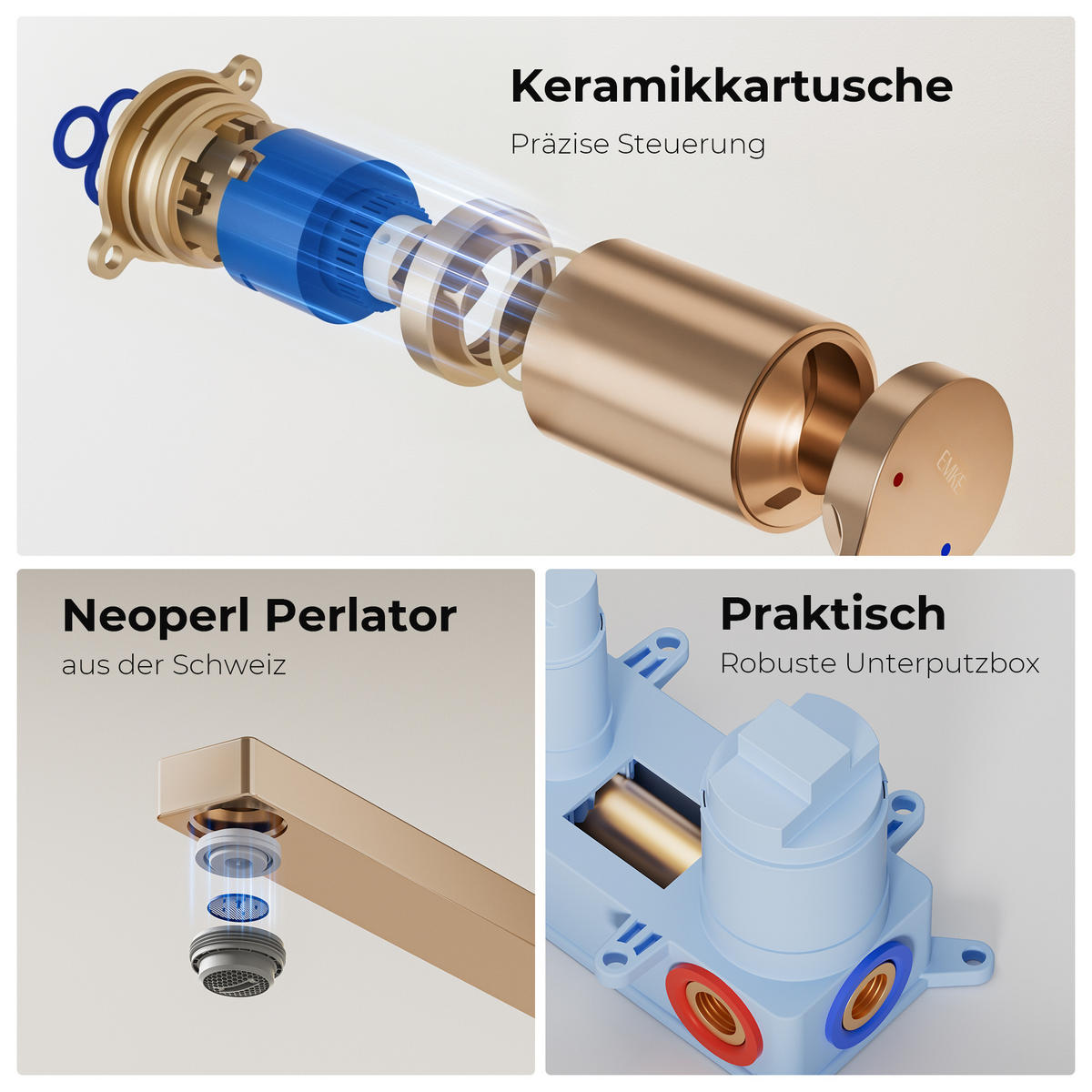 WASCHTISCHARMATUR mit Luftsprudler Messing Rosengold - Roségold, Metall (21/7/28.8cm) - EMKE