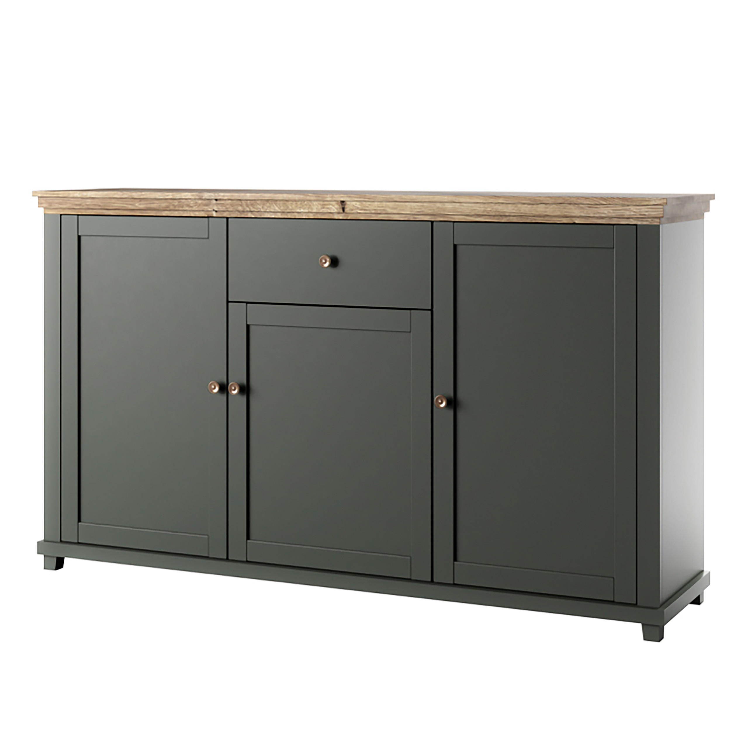 SIDEBOARD EVANDRO 160/93/42 cm mit 1 Schubladen und 3 Türen Grün - Grün, Holzwerkstoff (160/93/42cm) - MASSENO