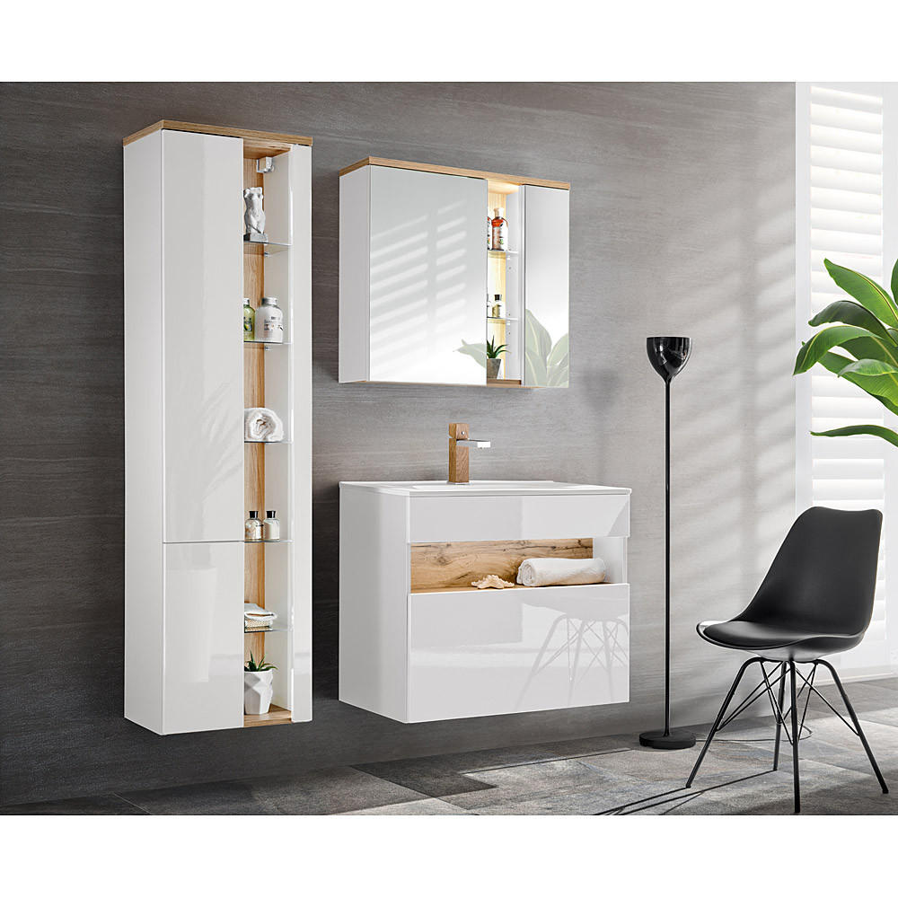 BADMÖBEL-SET 4-TLG. Bermuda-56 - Weiß, Holzwerkstoff (145/200/45cm) - Lomado