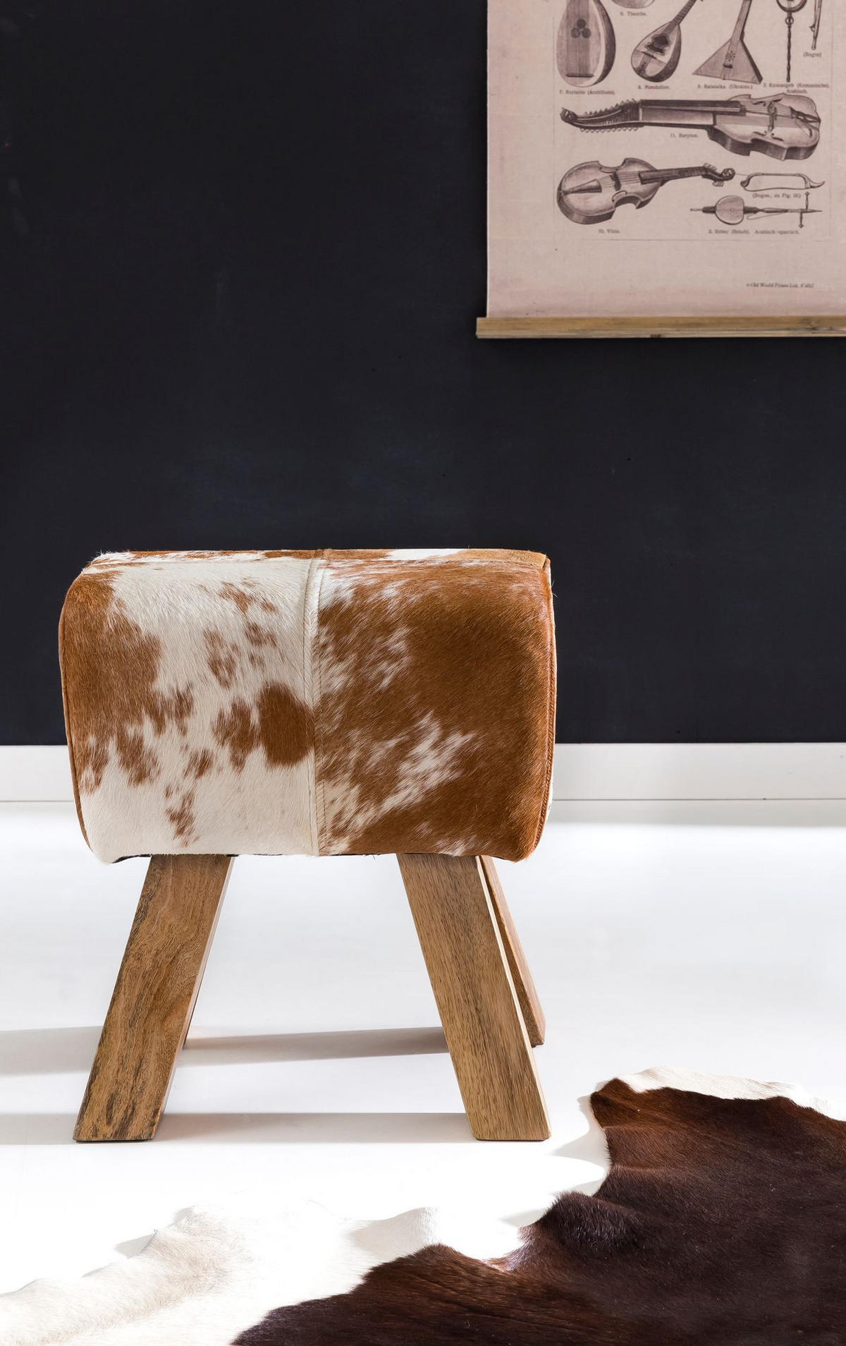 SITZHOCKER Retro Landhaus Holzbeine, Beige-Braun 40x30x47 cm - Beige/Braun, Mangoholz/Leder (40/47/30cm) - KADIMA DESIGN