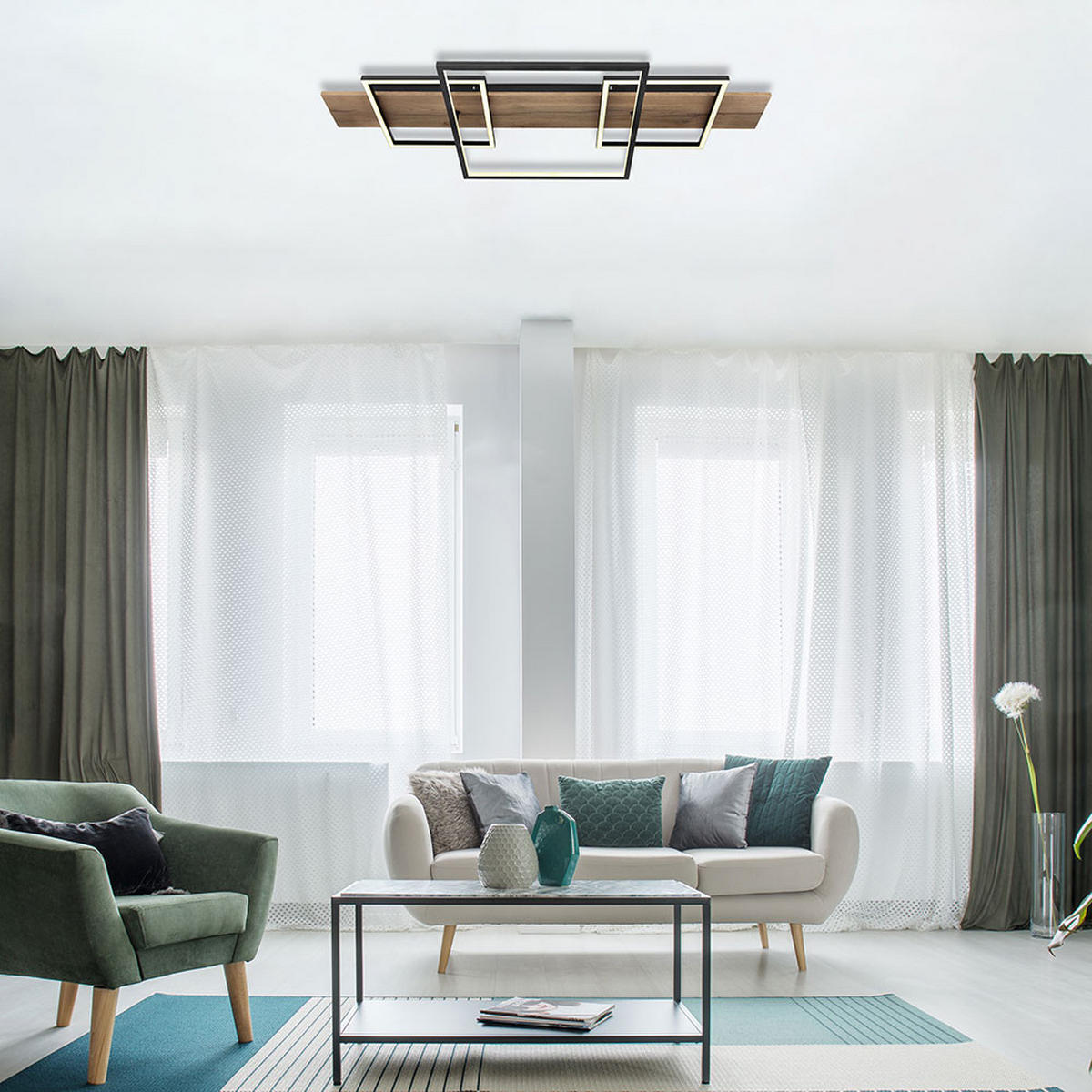 LED DECKENLEUCHTE Metall Braun Holzoptik - Braun, Holz (95/40/10cm) - Globo Lighting