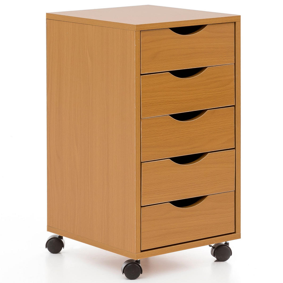 ROLLCONTAINER – Buche, 5 Schubladen, Schreibtischcontainer, Rollen - Schwarz/Braun, Holz/Kunststoff (33/64/38cm) - KADIMA DESIGN