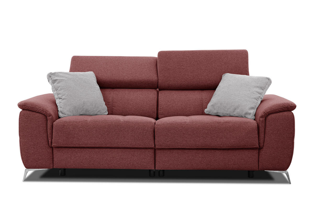 SOFA PLAUEN 3-Sitzer mit 2 Relaxfunktionen, bordeaux - Bordeaux/Silberfarben, Holzwerkstoff/Textil (214/83/105cm) - Courtois Laville