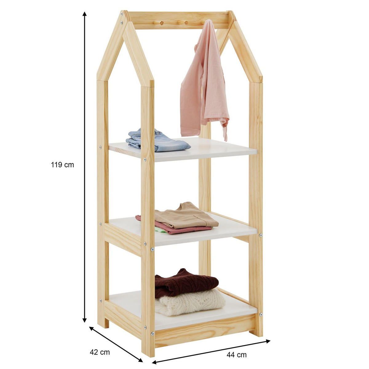 KINDERREGAL SALLY NATUR/WEISS - Naturfarben/Weiß, Holz (44/118/42cm) - IDIMEX