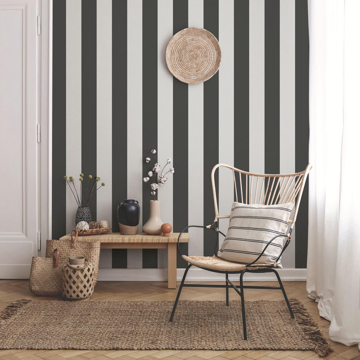 TAPETE Streifen 53 cm x 10.05 m - Schwarz, Papier (53/1000cm) - Sanders & Sanders