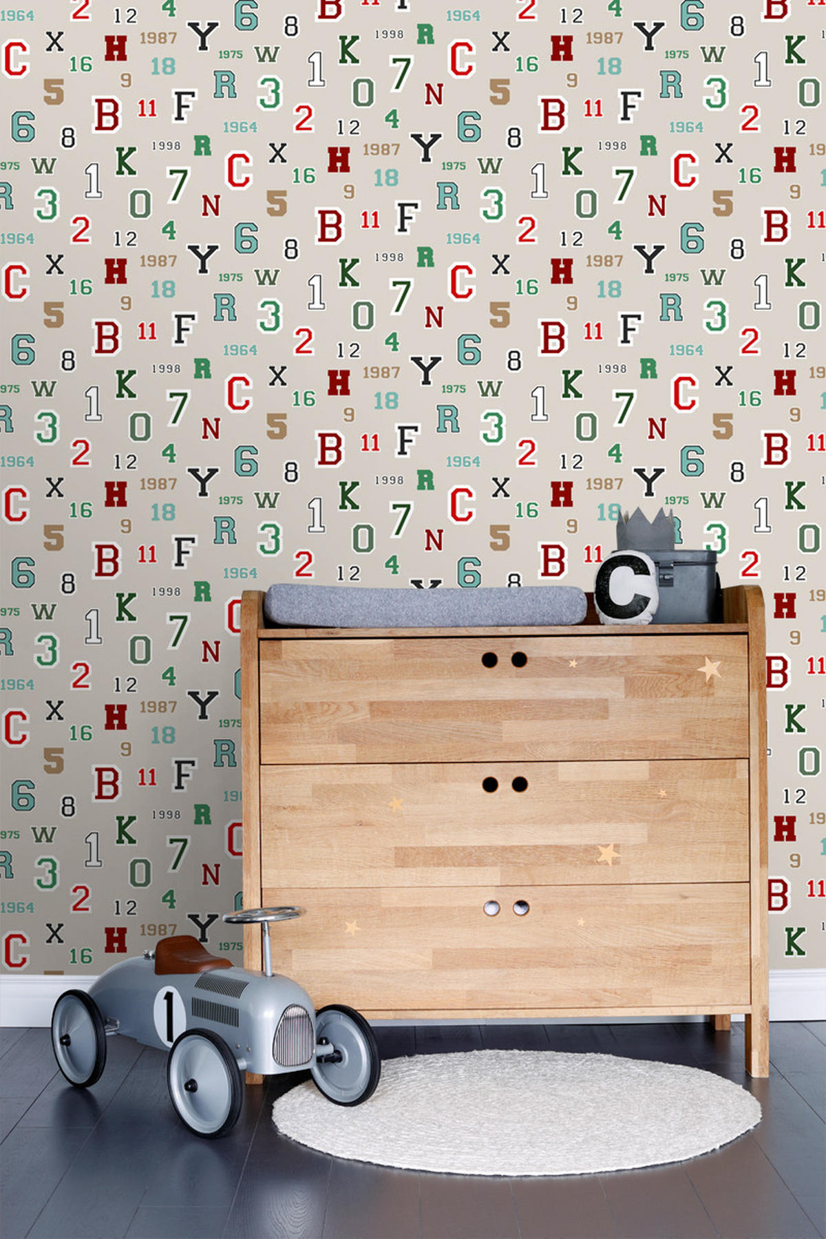 TAPETE Zahlen und Buchstaben 53 cm x 10.05 m - Beige, Papier (53/0.1cm) - ESTAhome