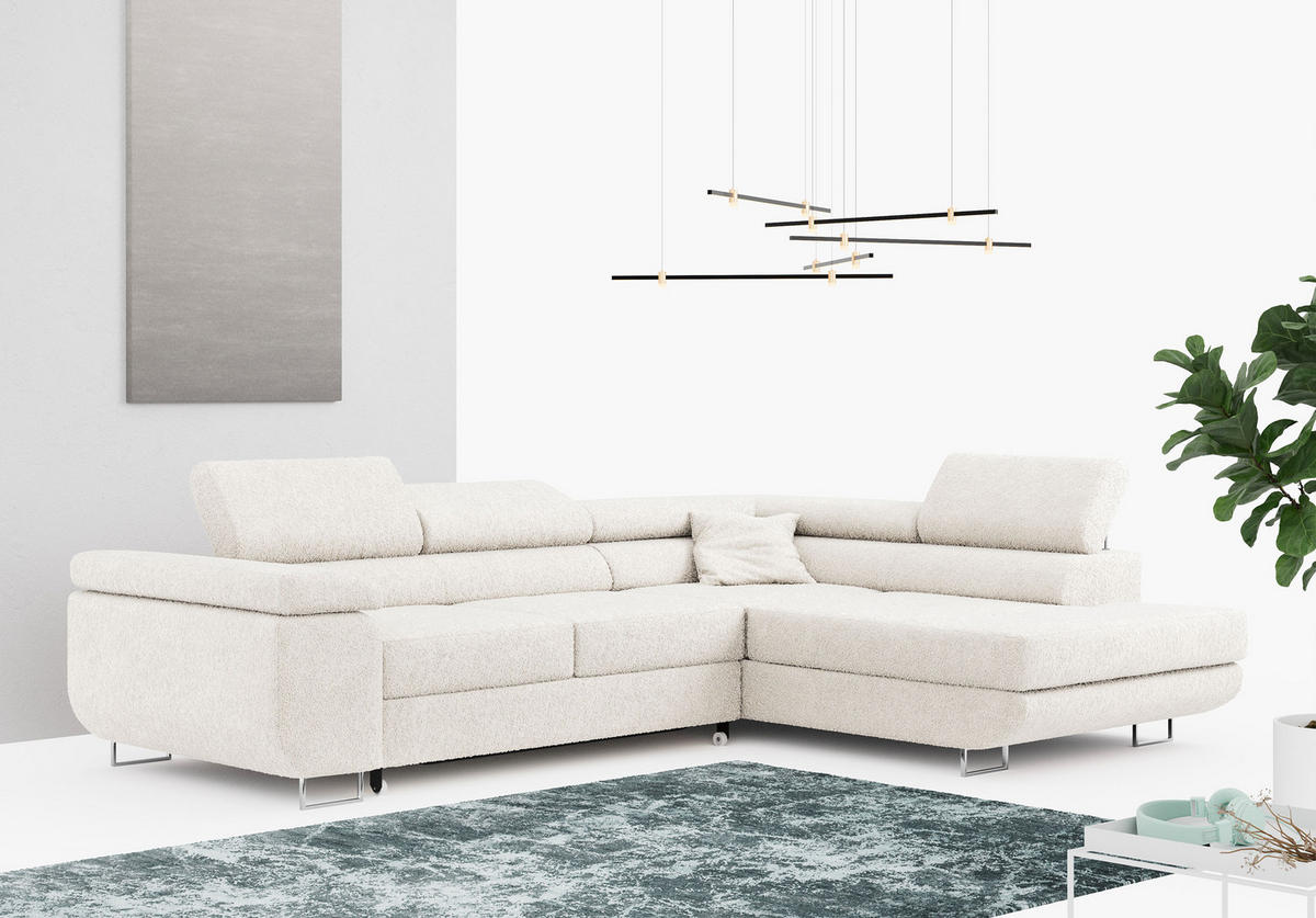 ROHOVÁ SEDAČKA GUSTAW L - Bílá Bouclé - Pravá Strana - bílá/stříbrná, kov/textil (205/275cm) - MKS