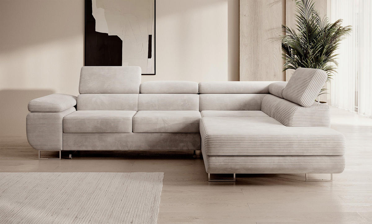 ECKSOFA Stevil Graubeige Cordbezug - Greige/Silberfarben, Textil/Metall (275/203cm) - Selsey