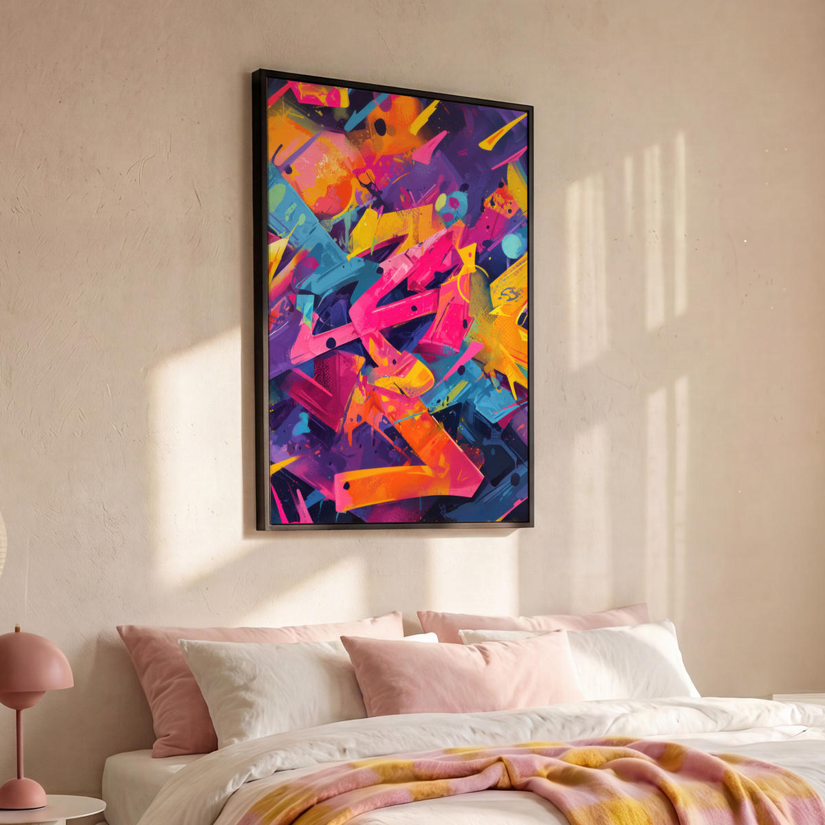 LEINWAND Bilder mit Rahmen - Abstrakt - Formen - Farbenfroh - 80x120 - Magenta, Textil (80/120cm) - MuchoWow