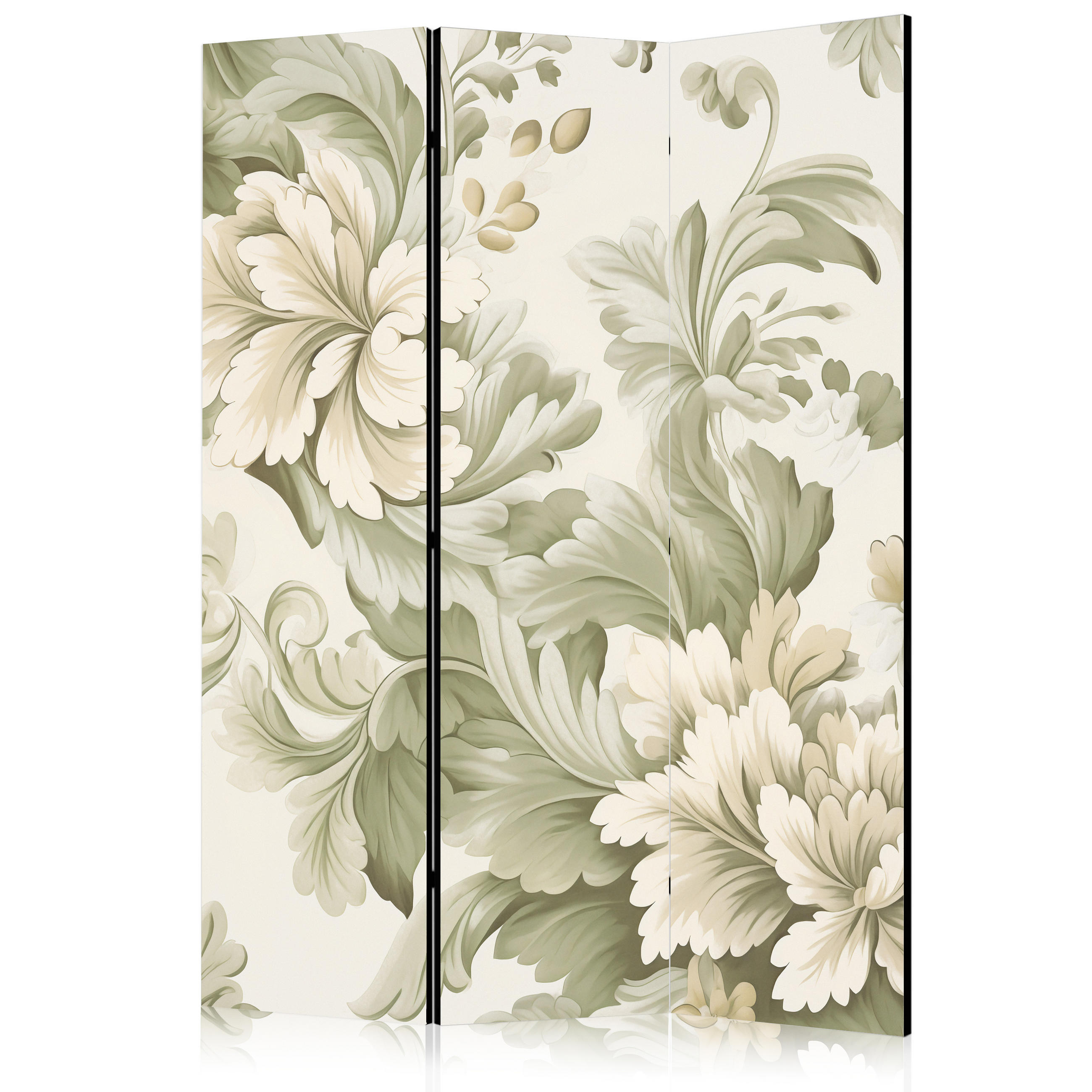 PARAVENT Beidseitig Bedruckter 3-tlg 135x172 cm Retro Pflanzen - Beige, Holz/Textil (135/172/3cm) - Muralo
